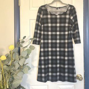 Au Fond | Black & White Buffalo Plaid Long Sleeve Shift Dress | Size Small